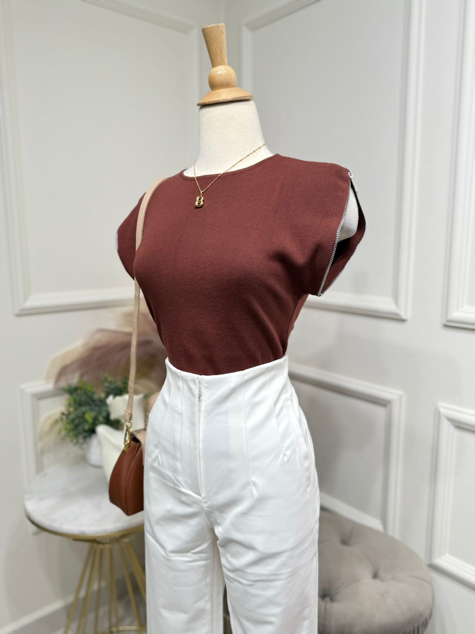 Brown zipper blouse
