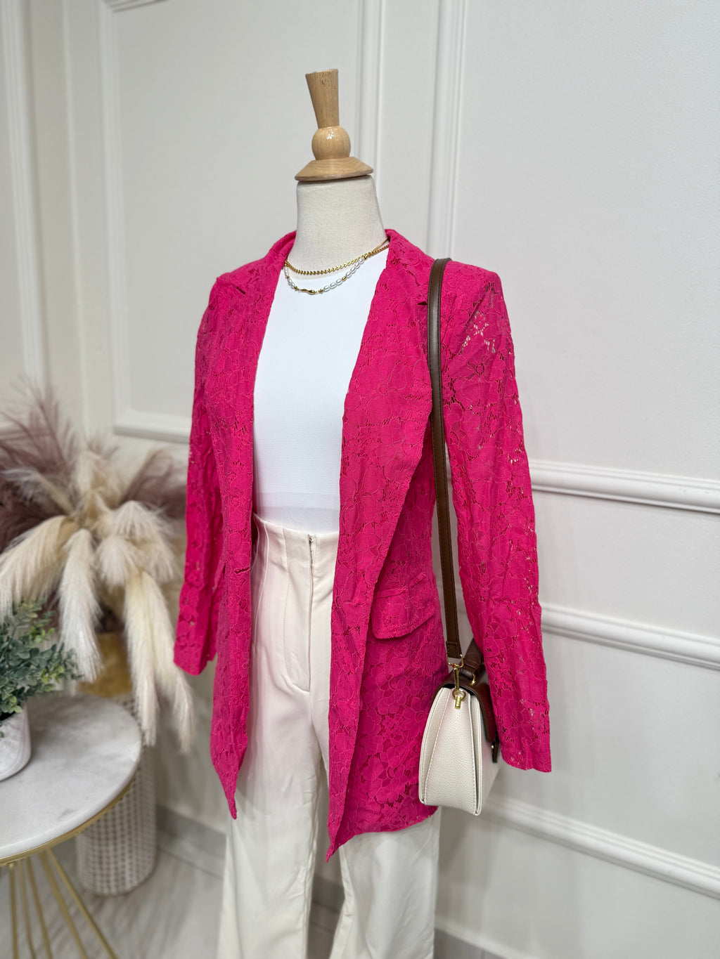 Pink Crochet Blazer
