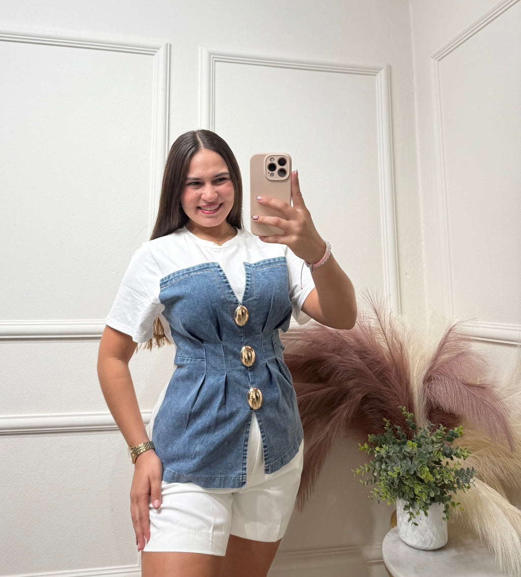 Light Denim & White Top