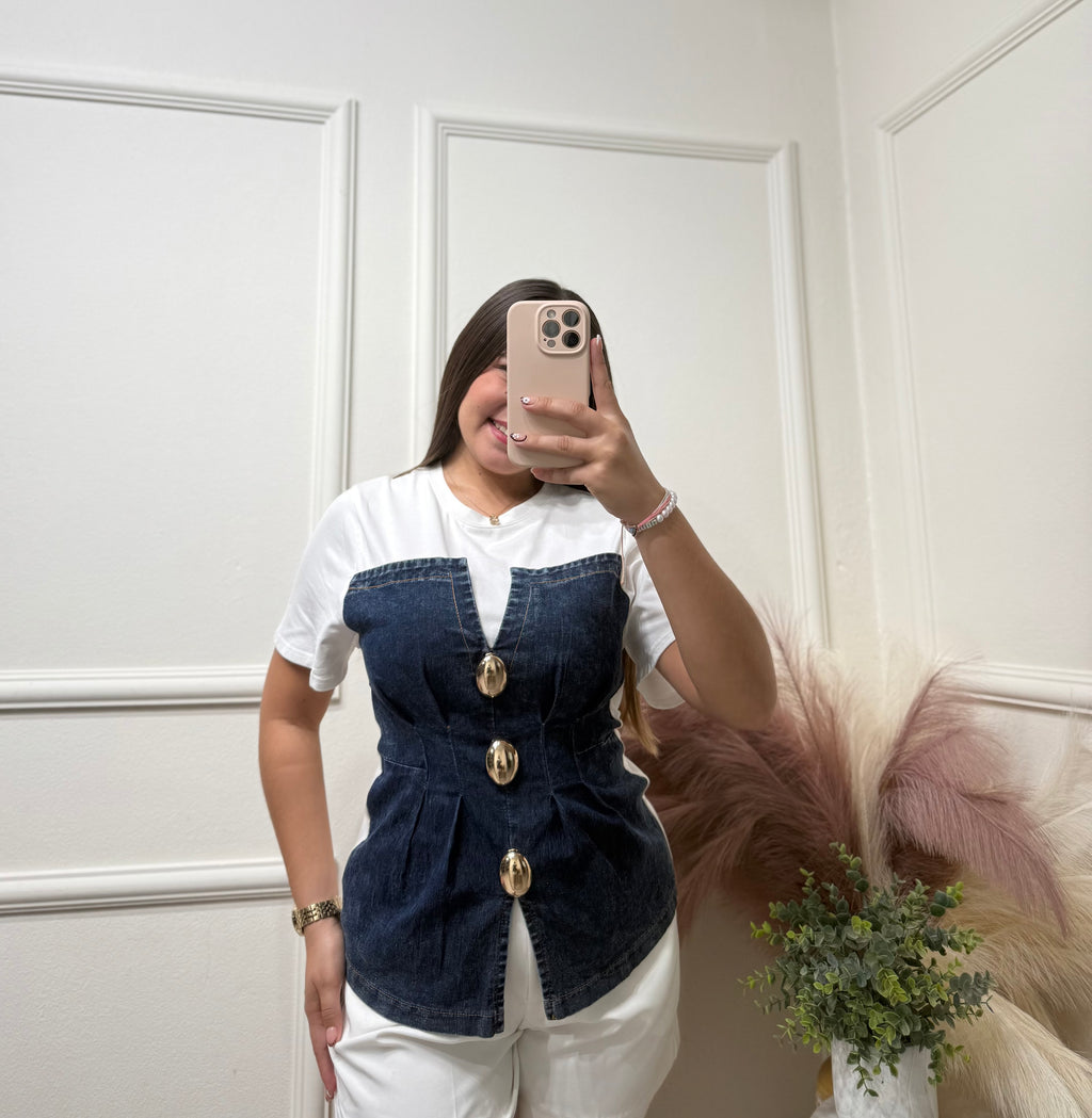 Dark Denim & White Top
