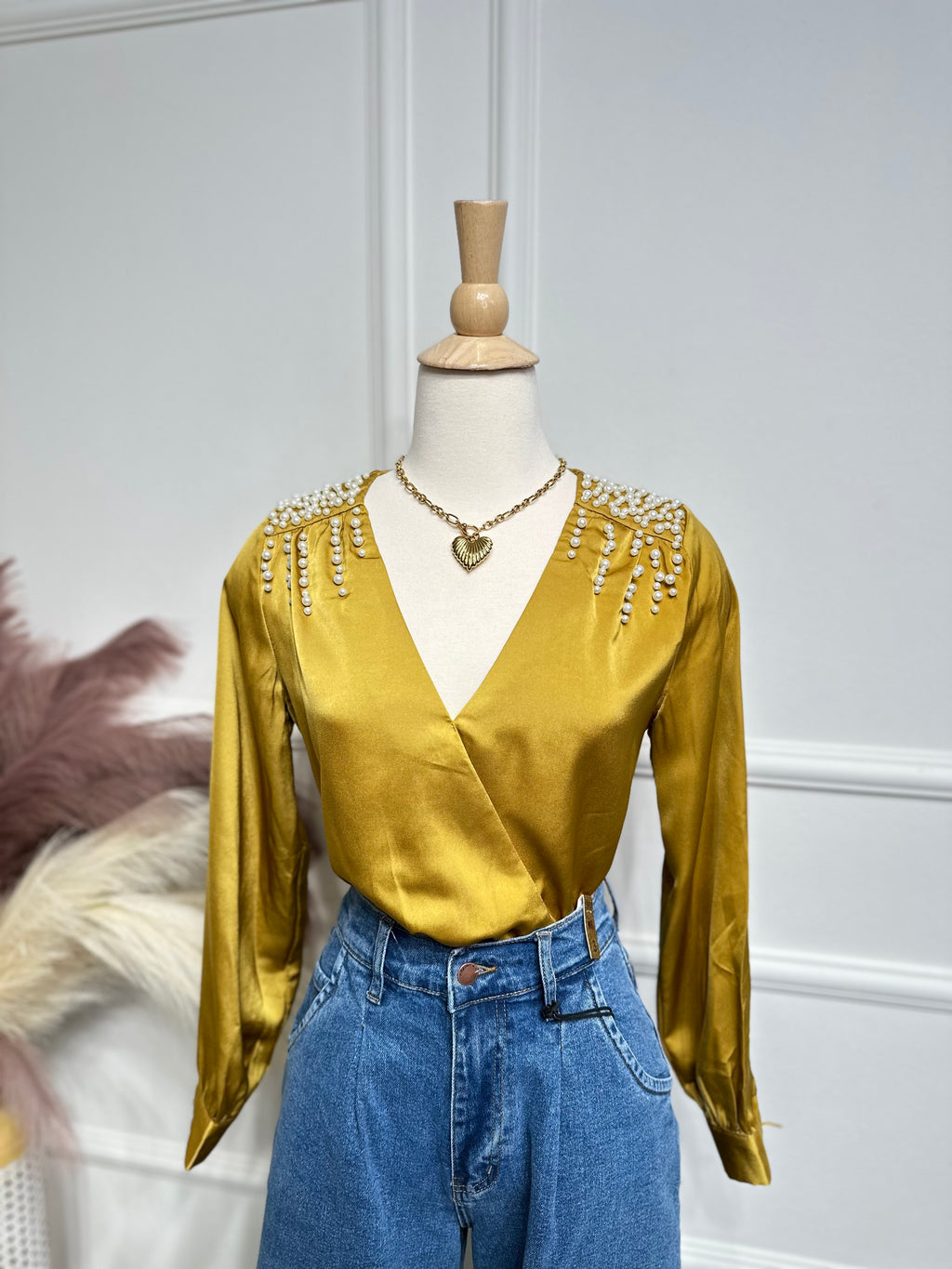 Mustard pearl blouse