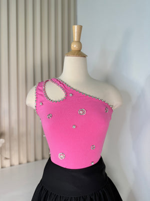 Pink one shoulder stones top