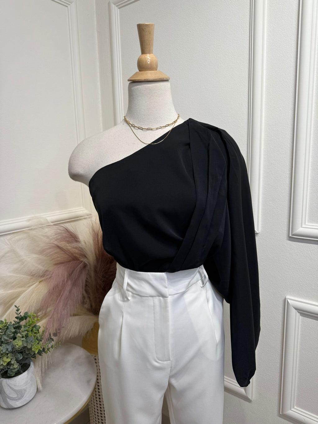 One Shoulder Black Top