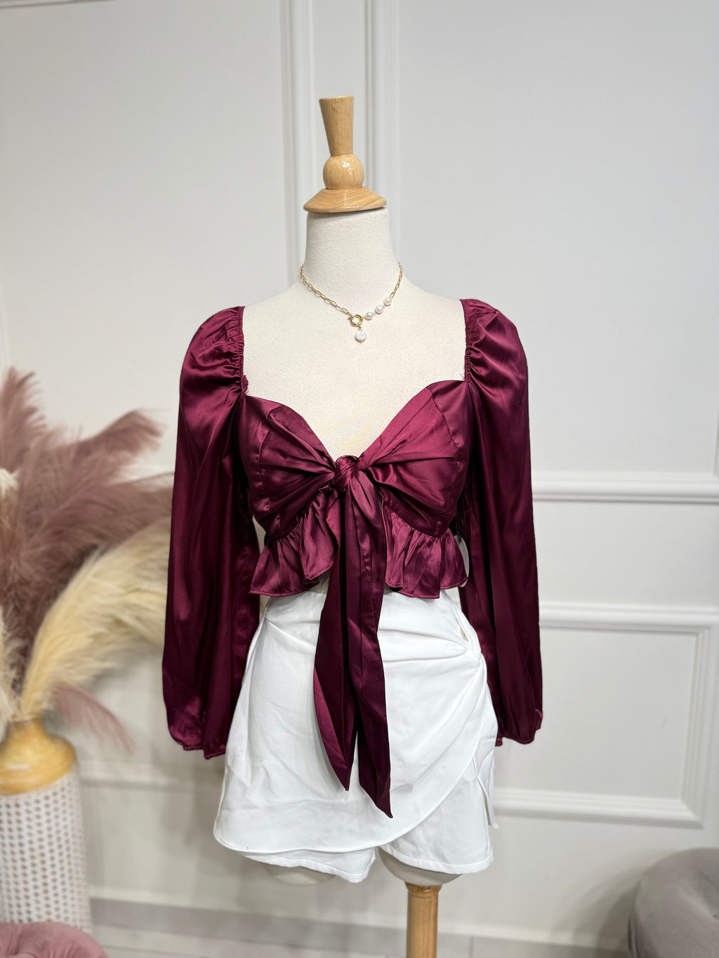 Wine bow blouse