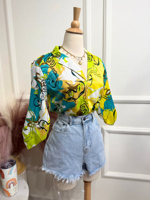 Olive print blouse