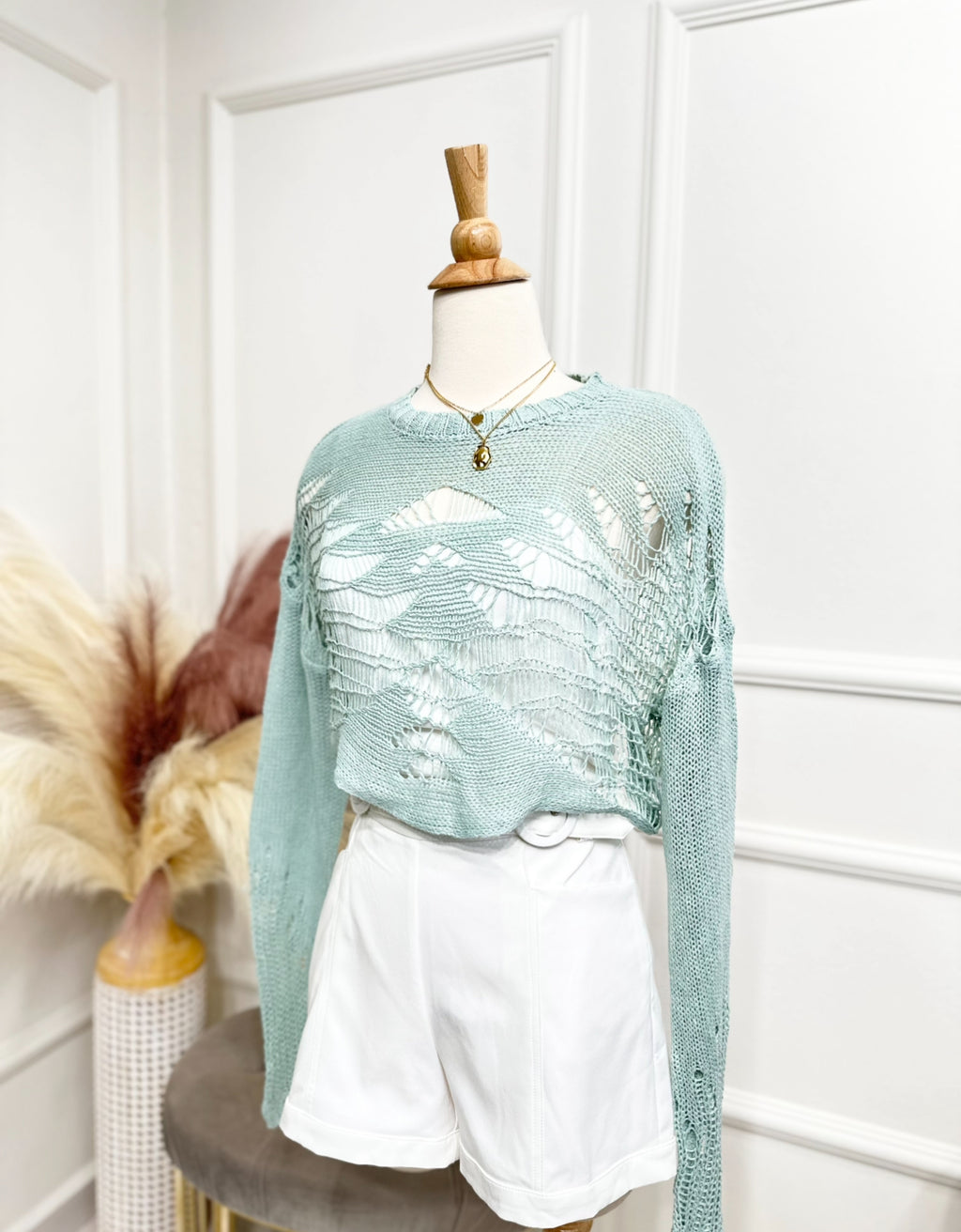 Mint crochet blouse