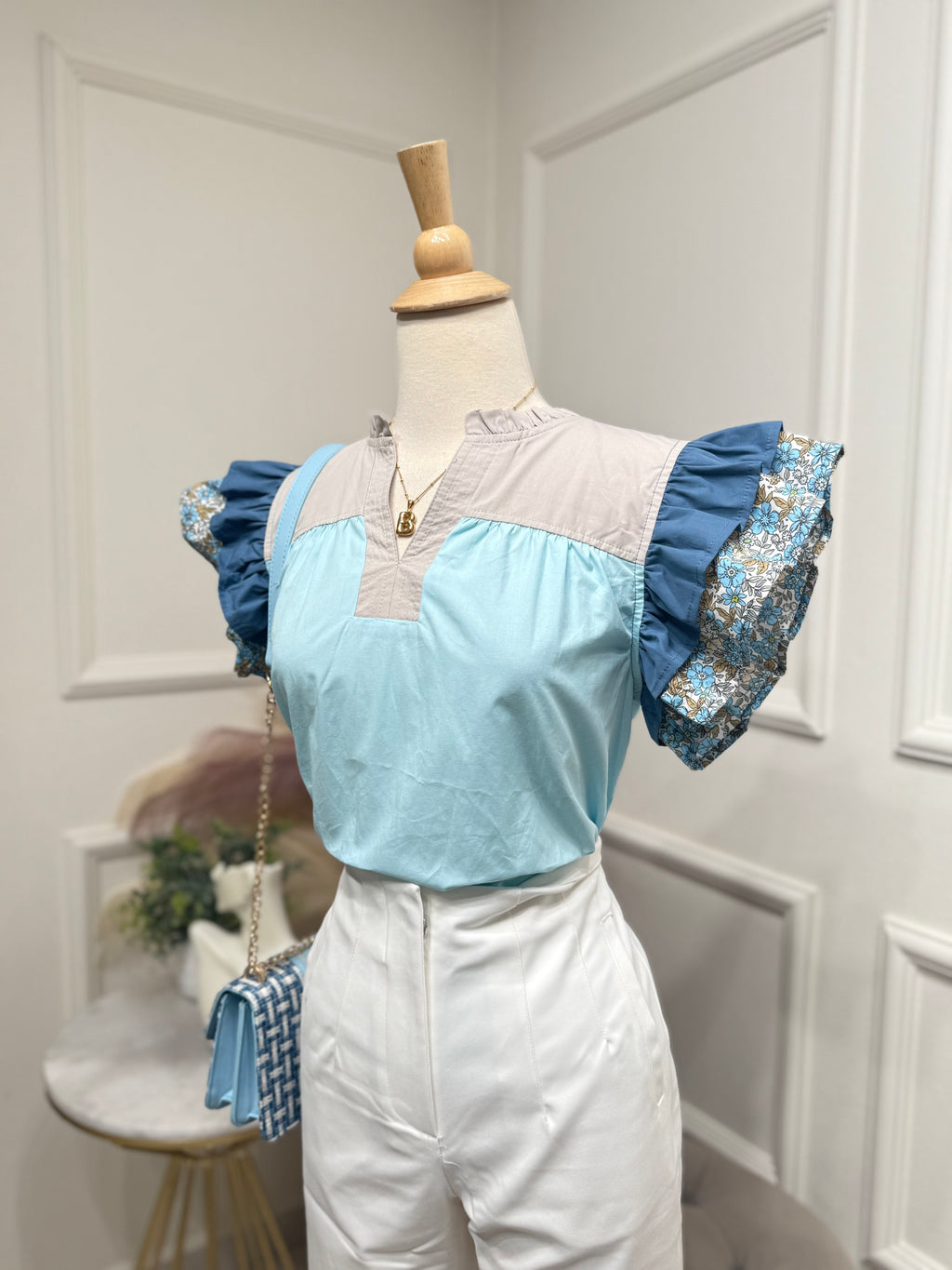 Blue & Gray Blouse