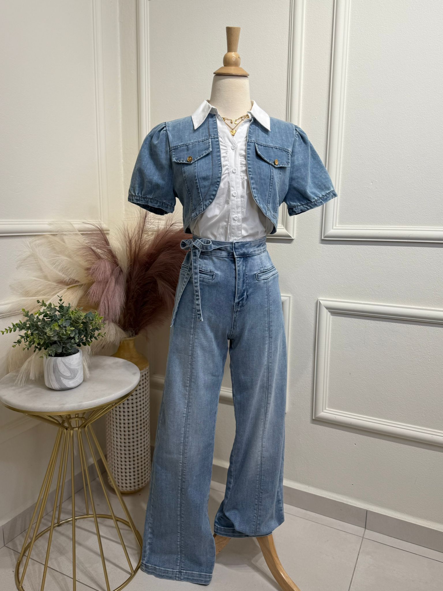 White & Denim Top