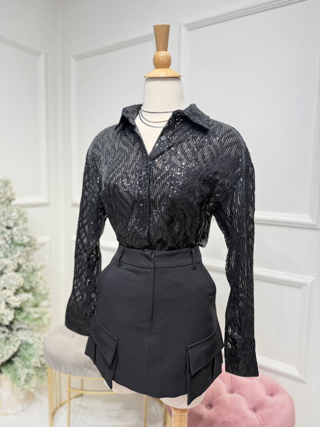 Black Sequin Blouse