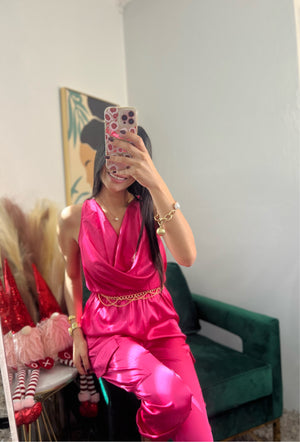 Satin Cargo Jumpsuit